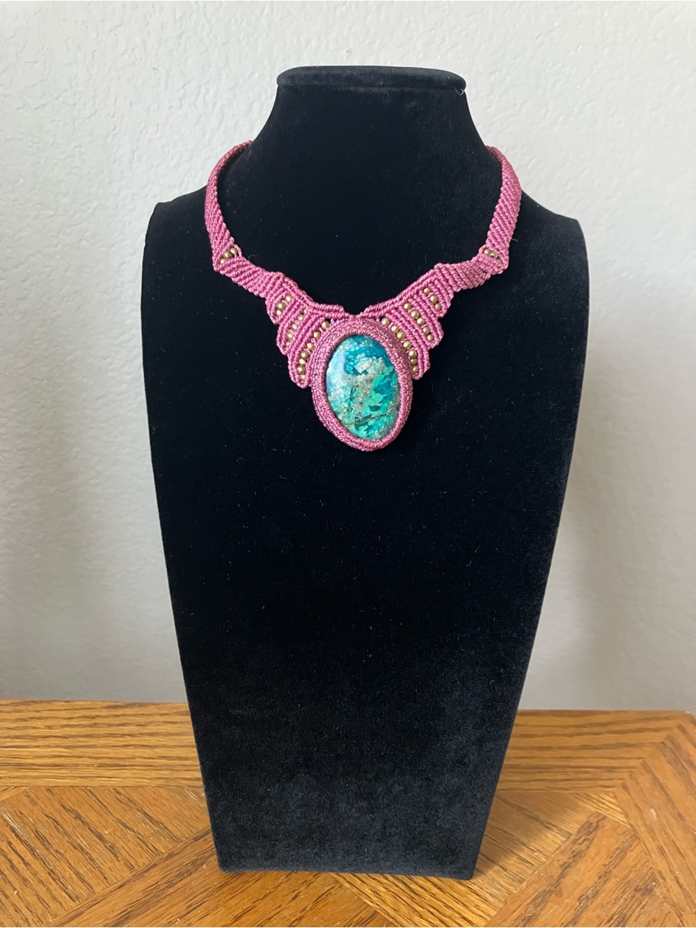 Purple Macrame Necklace with Turquoise Stone